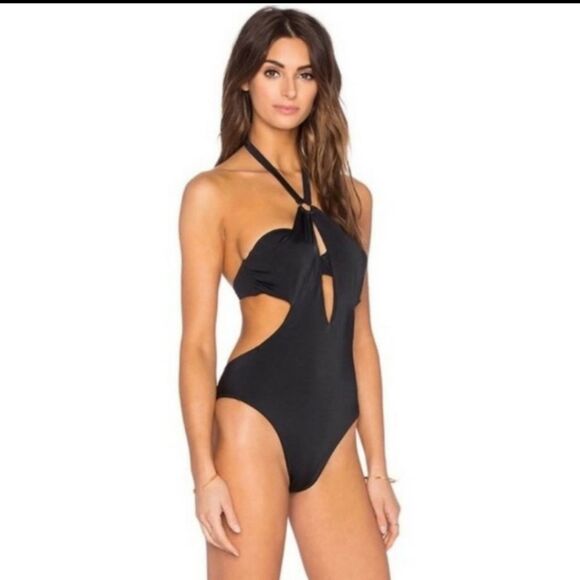 L'Agent by Agent Provocateur Adrina Halter Cutout One-Piece Swimsuit Black XS - Picture 2 of 15